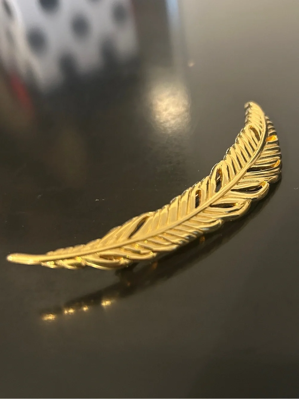 Vintage Monet Goldtone Feather Brooch • 1980s Filigree Pin